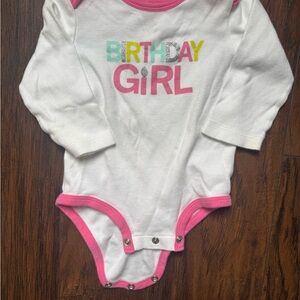 Carter's White Bodysuit with Pink Trim and Multicolor "BIRTHDAY GIRL" Graphic